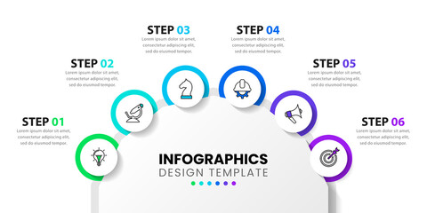 infographic template with six circles and icons. Vector