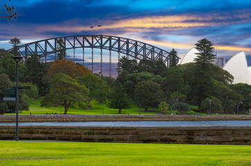 Fototapeta na wymiar Beautiful Sydney Harbour NSW Australia with a magical colourful sky.