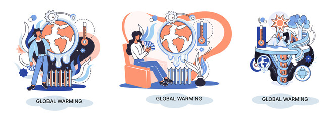 Global warming metaphor, human climate change, emissions destroy atmosphere and air, natural disaster, deforestation, global heating, lack of plants and drought. Environmental catastrophe on planet