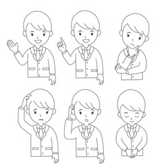 男性ビジネスマンの上半身の線画のイラストセット