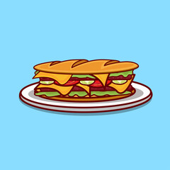 delicious Sandwich isolated on blue background illustration 