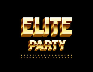 Vector golden Sign Elite Party. Chic 3D Font. Luxury Alphabet Letters and Numbers set