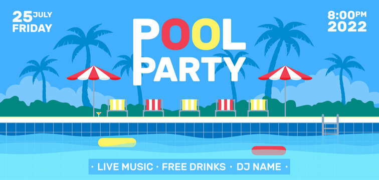 pool party horizontal banner invitation flyer  design vector illustration