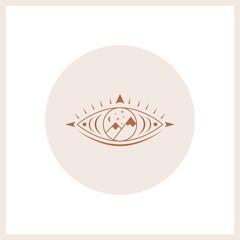Abstract outline Eye. Simple, minimalistic linear art style. Trendy Vector illustration. Isolated round icon. Boho, esoteric, witchcraft, alchemy, mystic concept. Logo, avatar, poster, print template