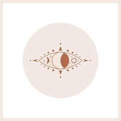 Abstract outline Eye. Simple, minimalistic linear art style. Trendy Vector illustration. Isolated round icon. Boho, esoteric, witchcraft, alchemy, mystic concept. Logo, avatar, poster, print template