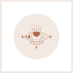 Abstract outline Eye. Simple, minimalistic linear art style. Trendy Vector illustration. Isolated round icon. Boho, esoteric, witchcraft, alchemy, mystic concept. Logo, avatar, poster, print template