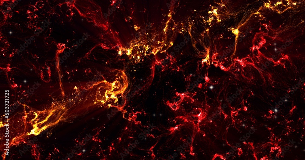 Wall mural abstract view from plasma fire hell. red wallpaper, the universe is filled with nebulae and galaxies
