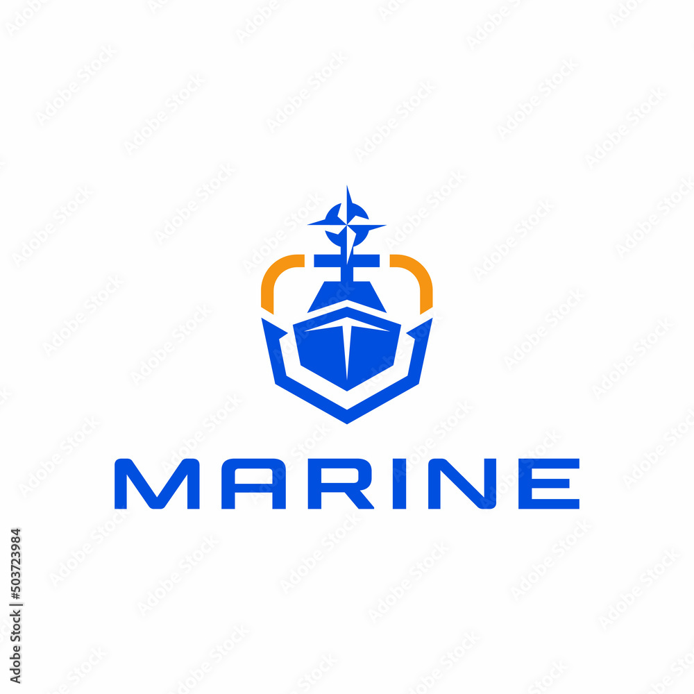 Wall mural marine ship logo design. Vector illustration of ship and anchor . modern logo design vector icon template
