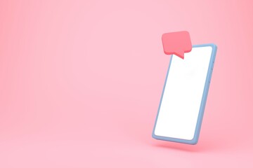 cartoon hand holding blank phone on pink background 3d rendering