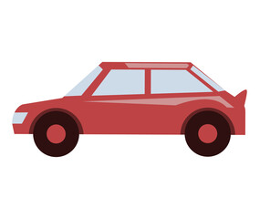 Red family car for driving on road. Transport for traveling and city trips. Flat automobile with isolated white background vector. Modern car design transport and equipment, vehicle sedan side view