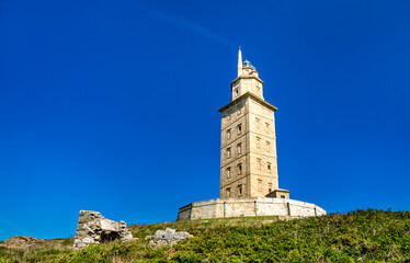 Fototapeta na wymiar The Tower of Hercules, an ancient Roman lighthouse in A Coruna, Spain