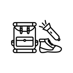 Camping accessories icon vector. Bags, flashlights, shoes. line icon style. simple design editable. Design simple illustration