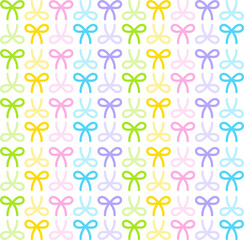 Cute Pastel Rainbow Ribbon Bow Present Gift Box Abstract Shape Element Gingham Checkered Tartan Plaid Scott Seamless Pattern Cartoon Vector Illustration Print Background Fashion Fabric Picnic