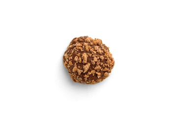 Shortbread cookies in milk chocolate glaze and crumbs isolated on white background.