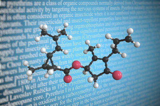 Pyrethrin scientific molecular model, 3D rendering