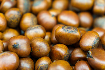 Close-up of brown roasted chestnuts