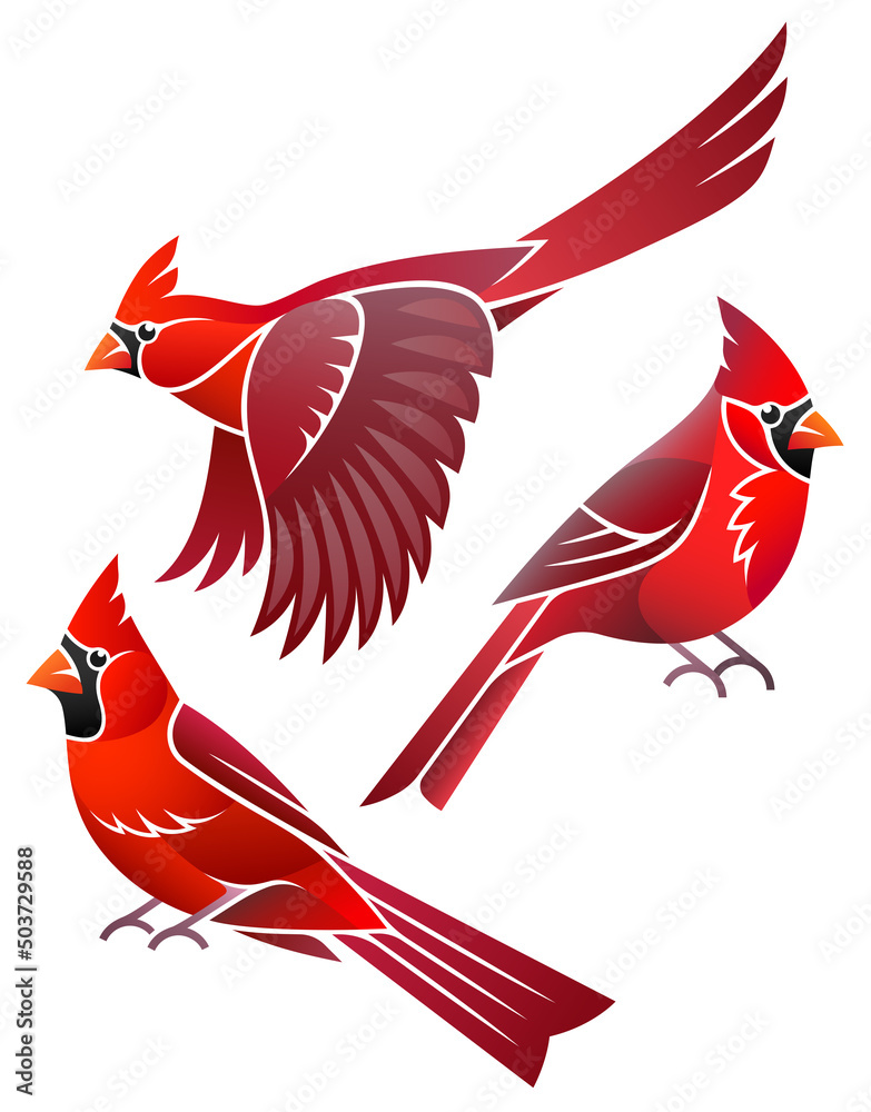 Sticker stylized birds - northern cardinal