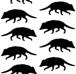 Vector seamless pattern of hand drawn doodle sketch opossum silhouette isolated on white background