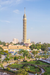 Naklejka premium Beautiful view of the Cairo Tower and the Nile embankment in Cairo, Egypt