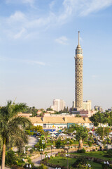 Beautiful view of the Cairo Tower and the Nile embankment in Cairo, Egypt