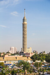Beautiful view of the Cairo Tower and the Nile embankment in Cairo, Egypt