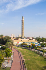 Obraz premium Beautiful view of the Cairo Tower and the Nile embankment in Cairo, Egypt