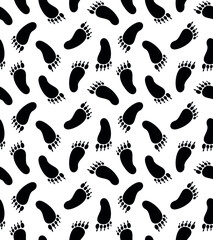 Vector seamless pattern of hand drawn yeti bigfoot foot print isolated on white background