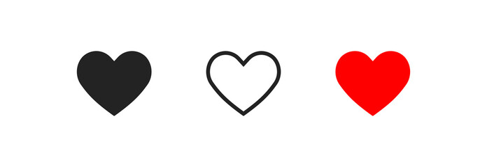 Black, line, and red heart icon. Like vector symbol. Simple Love icons.