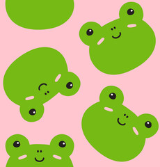 Vector seamless pattern of colored flat hand drawn frog face head isolated on white background