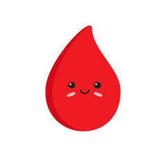 Vector flat hand drawn blood drop with face isolated on white background