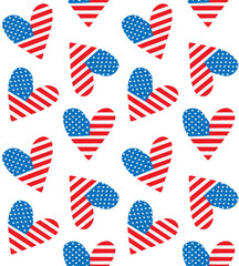 Obraz premium Vector seamless pattern of hand drawn doodle sketch American flag heart isolated on white background