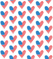 Vector seamless pattern of hand drawn doodle sketch American flag heart isolated on white background