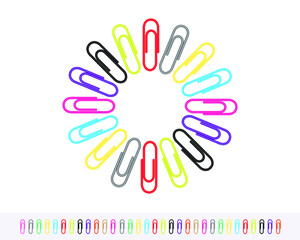 Multi-Colored paper clips close-up on a white background