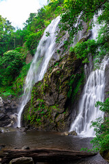 Fototapeta premium Landscape photos Khlong Lan Waterfall, the beautiful waterfall in Khlong Lan National Park of Thailand.