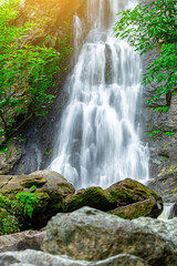 Naklejka premium Landscape photos Khlong Lan Waterfall, the beautiful waterfall in Khlong Lan National Park of Thailand.