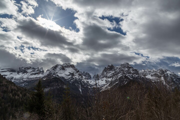 Madonna di Campiglio, Italy. March 12, 2022: Ski Resort of Madonna di Campiglio in the Morning, Italian Alps, Italy