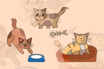 set of cartoon cats