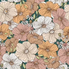 Fotobehang Floral seamless pattern in retro style. Hand drawn blossom vintage texture. Great for fabric, textile, wallaper. Vector illustration © solodkayamari