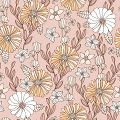 Foto auf Acrylglas Floral seamless pattern in retro style. Hand drawn blossom vintage texture. Great for fabric, textile, wallpaper. Vector illustration © solodkayamari