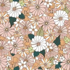 Poster Floral seamless pattern in retro style. Hand drawn blossom beige vintage texture. Great for fabric, textile, wallpaper. Vector illustration © solodkayamari