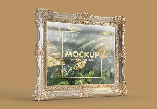 Simply Beautiful White Gold and Ornamented Frame Mockup