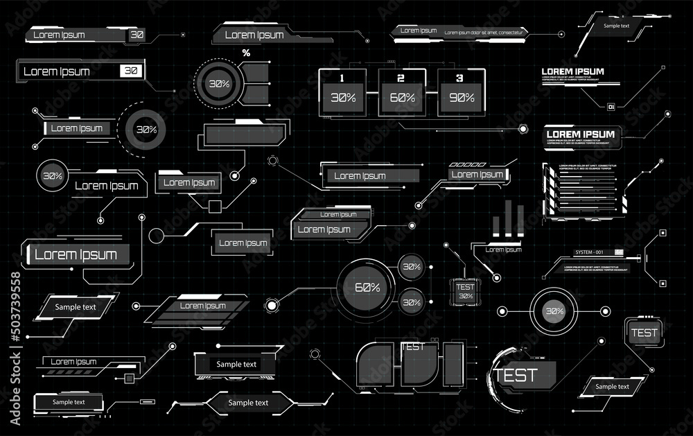 Wall mural digital callouts titles. a hud-style user interface element with a description of a message, adverti