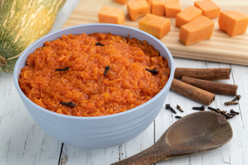 Traditional brazilian pumpkin sweet dessert with cloves and cinnamon