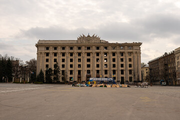 Fototapeta premium Photography to theme war destroyed Ukraine it russian troops