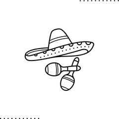 Cinco de Mayo, sombrero and maracas, symbols of federal holiday in Mexico, vector isolated on white