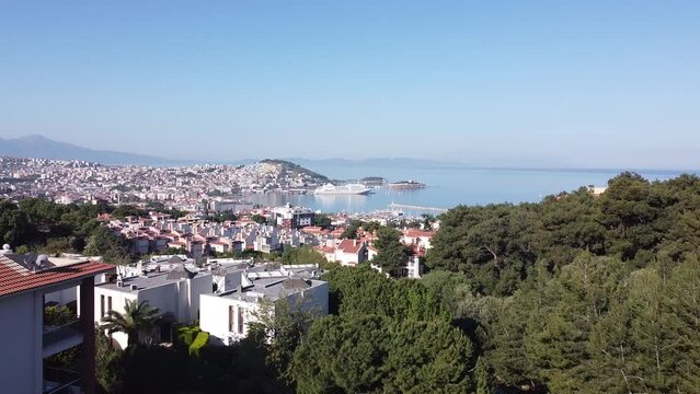 view of the ayvalik of the sea with drone