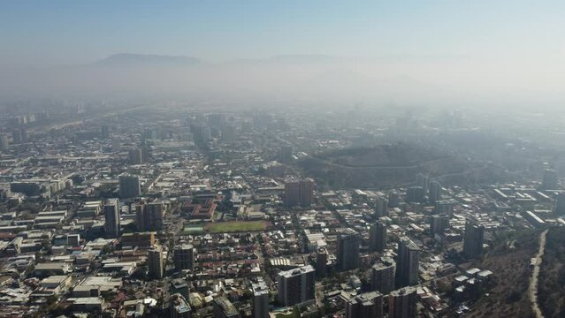 Fog and pollution in Santiago de Chile. A big city in South America.