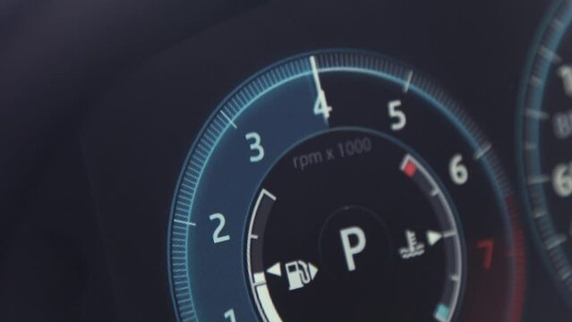 Many different car dashboard lights with warning lamps illuminated. Light symbol that pops up on dashboard when something goes wrong with the engine