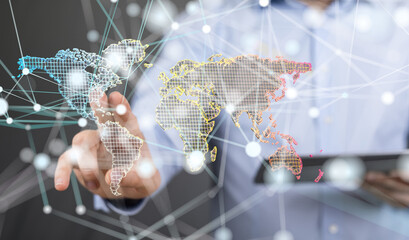 Global network. Blockchain. 3D illustration. Neural networks and artificial intelligence. Abstract