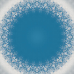 Blue sky with clouds, abstract mandala background, kaleidoscope texture 